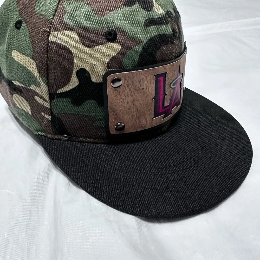 Men Snapback Hat Classic Hip Hop Style Flat Brim LA Wooden Patch camuflaje - Picture 8 of 16